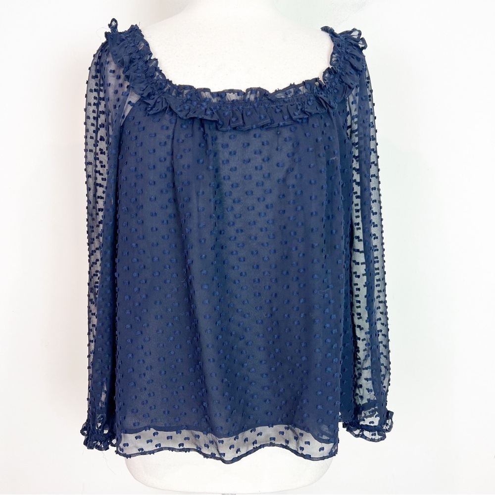 J. CREW NAVY BLUE SWISS DOT LONG SLEEVE BLOUSE WOMENS SZ MEDIUM